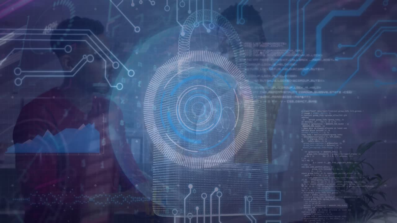 Animation of data processing over diverse business people talking