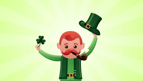 st patricks day animated card with elf and clovers