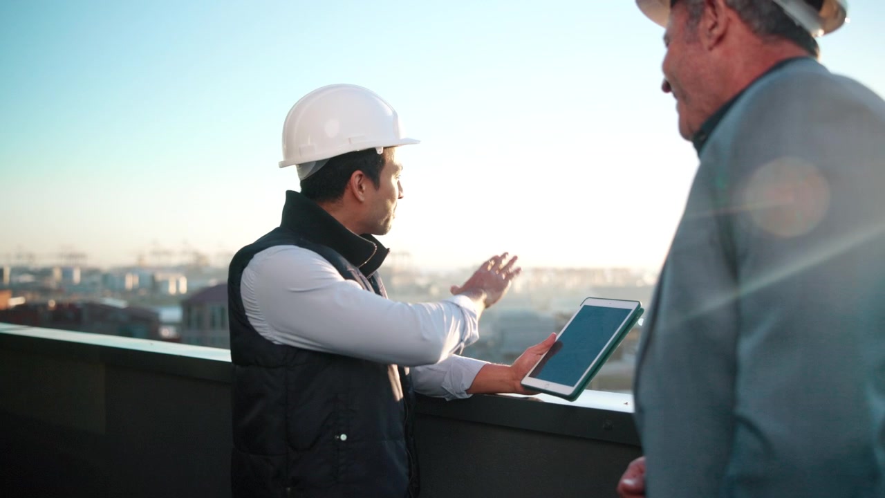 Construction Manager Discussing Project Plans on Tablet with Client