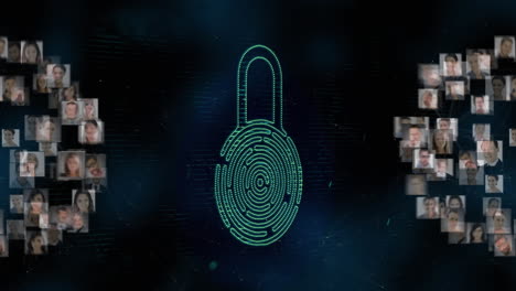 animation of padlock and network of connections over dark background