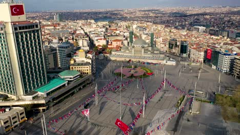 monument of ataturk taksim square, no people, covid-19 pandemic curfew istiklal street.