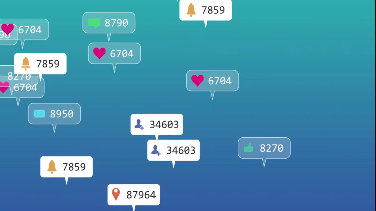 파란색 배경에 대한 알림 바에서 아이콘과 변하는 숫자의 애니메이션