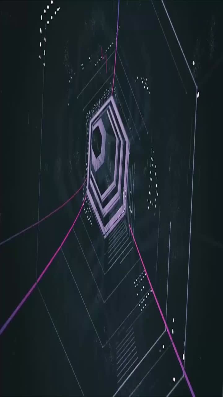 Abstract Digital Tunnel with Geometric Shapes and Neon Lights