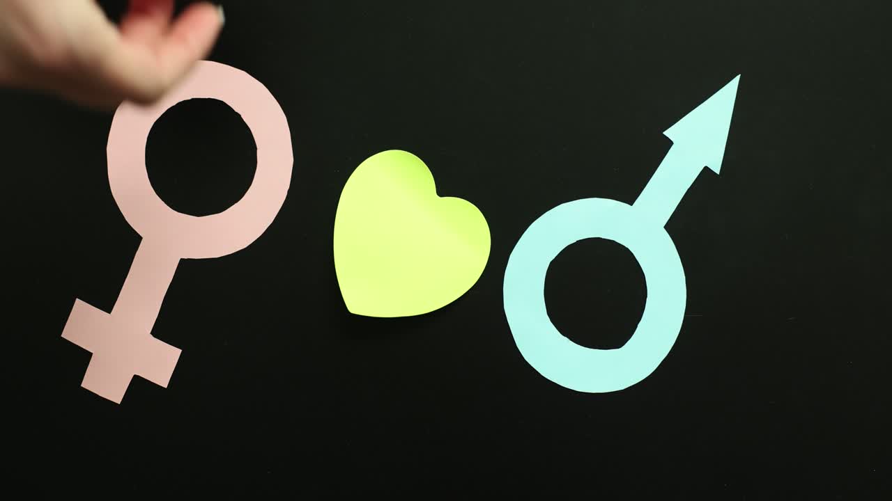 Gender Symbols and Heart Representing Love and Equality