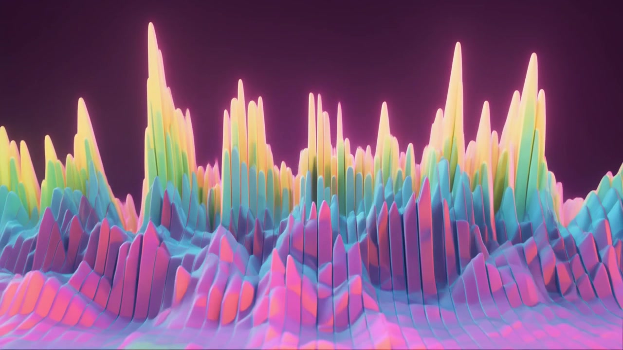 Abstract 3D Digital Landscape with Vibrant Glowing Peaks