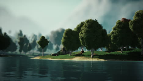 paisaje de bosque verde de dibujos animados con árboles y lago