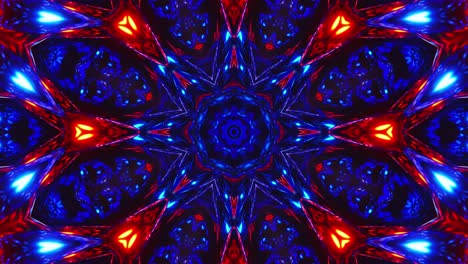 red and blue abstract pattern with lights. kaleidoscope vj loop