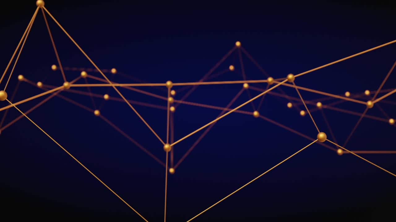 Data update arriving, orange network shifting, linking, glowing, aligning panels, visualizing data