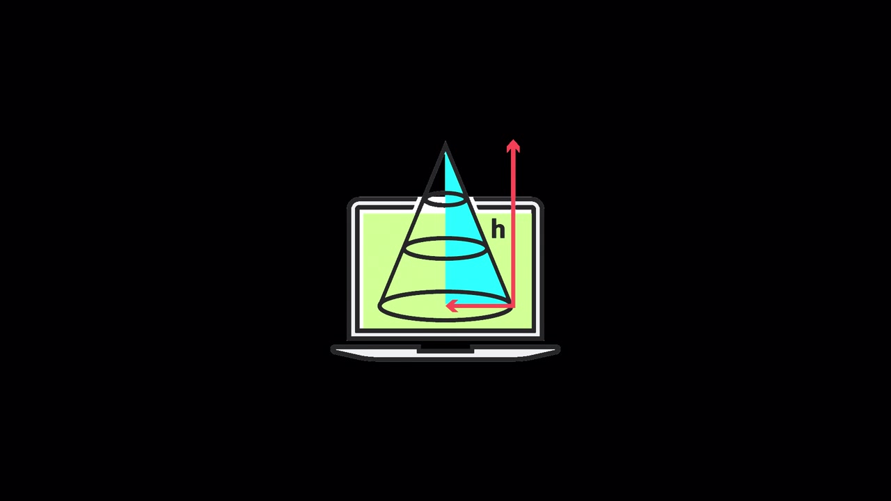 Animated Laptop Displaying Geometric Cone Height Calculation