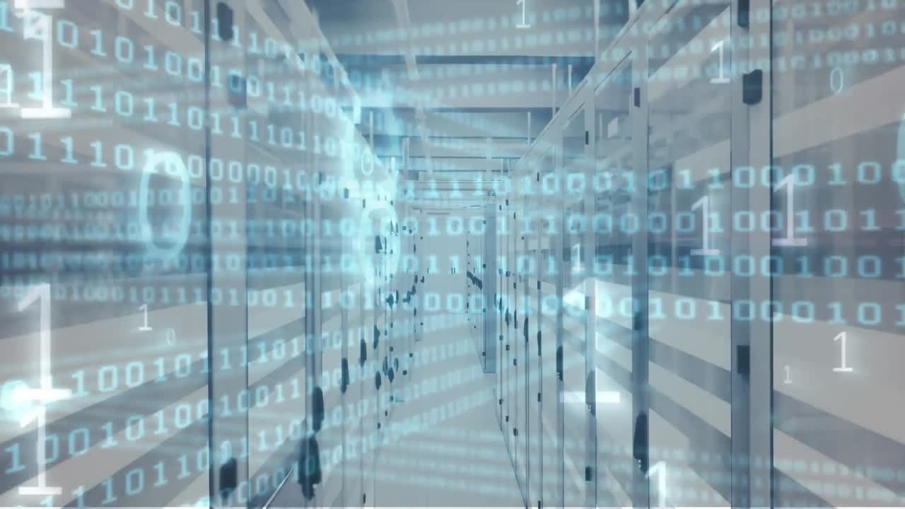 Animation of binary coding and data processing over computer servers