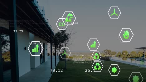 Animación-De-íconos-Ecológicos-Y-Procesamiento-De-Datos-Sobre-La-Casa-Y-El-Paisaje.