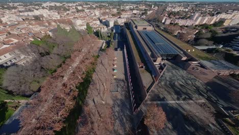 captivating aerial view of montpellier city center with corum and esplanade de charles de gaulle