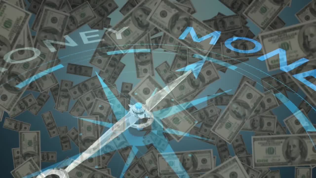 떨어지는 돈 위에 있는 돈 나침반.