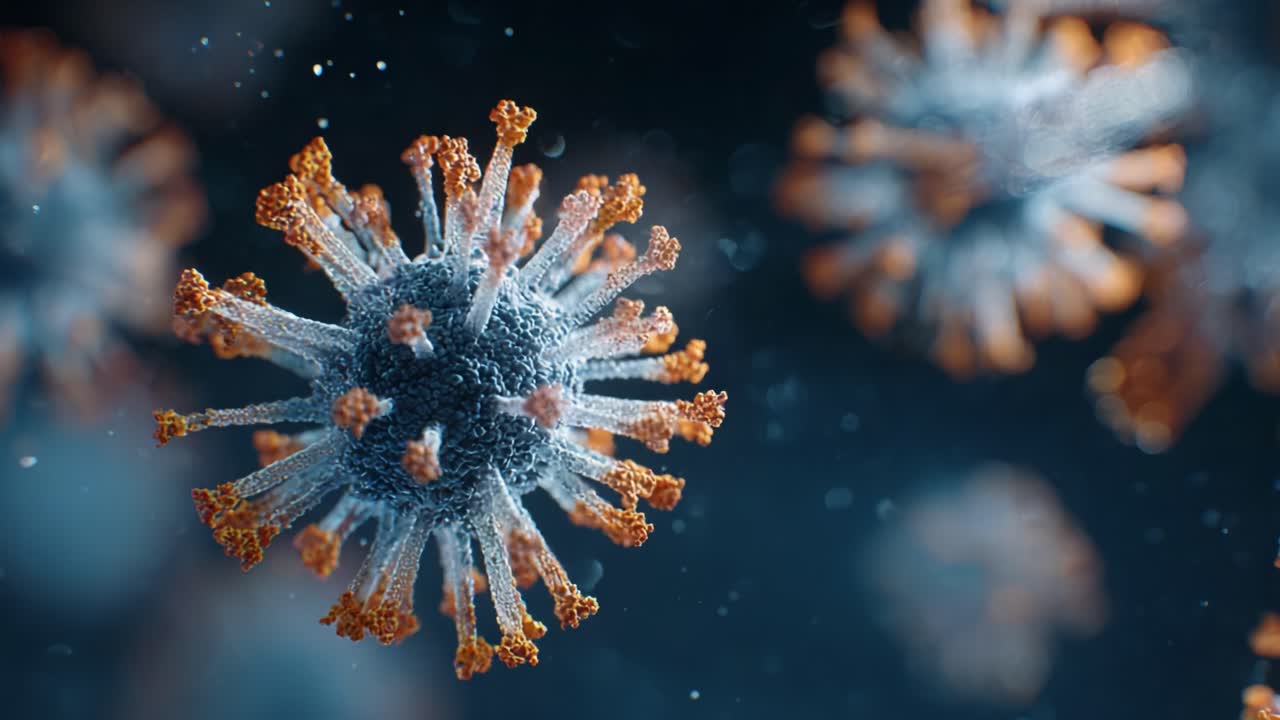 Detailed Close-Up of Virus Structures Exhibiting Intricate Spikes and Complex Features, Captured in Stunning Clarity and Depth for Educational Purposes