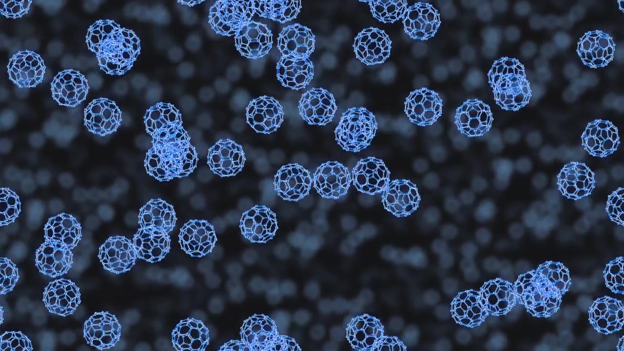 Grafene Fullerene: zoom in A. Questa animazione 3D che ingrandisce il grafene fullerene può essere utilizzata anche al contrario se è necessario rimpicciolire.