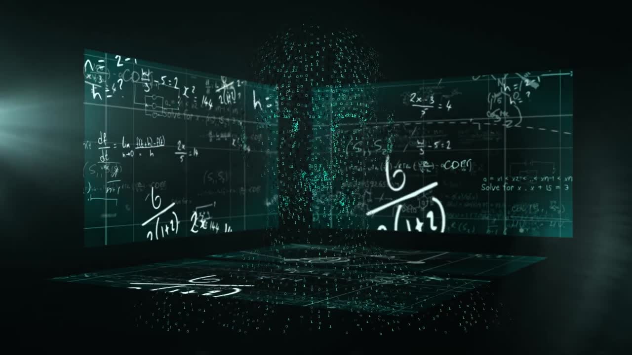 Animation of data processing and networks of connections on black background