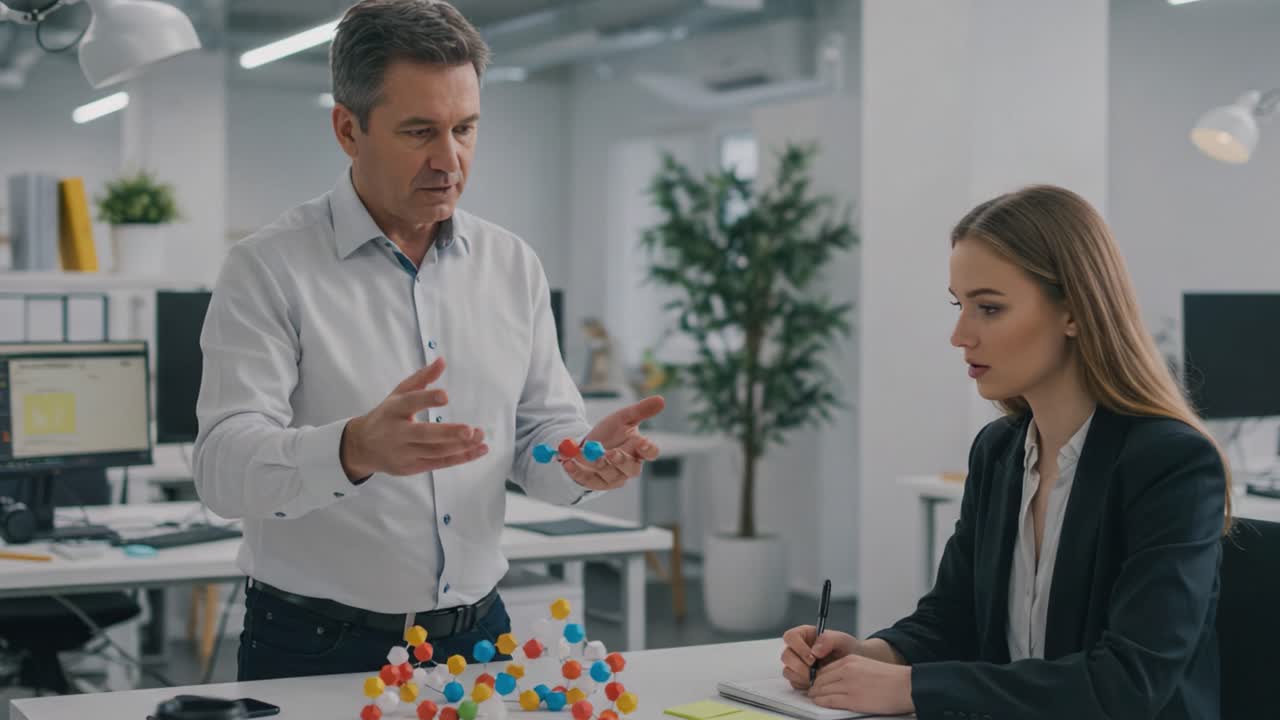 A Dynamic Interaction in a Modern Office Setting: A Professional Discussion on Science and Innovation Between a Mentor and an Eager Learner, Fostering Growth and Understanding