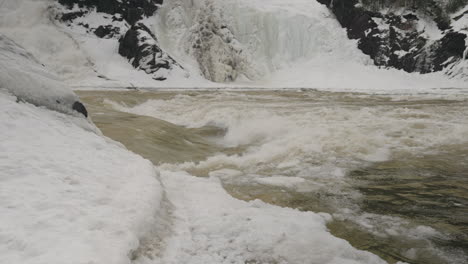 Icy-Water-Cascading-From-The-Mountain-In-Quebec---medium-shot