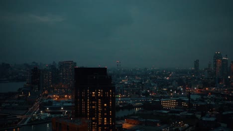drone approaching long island city queens from brooklyn