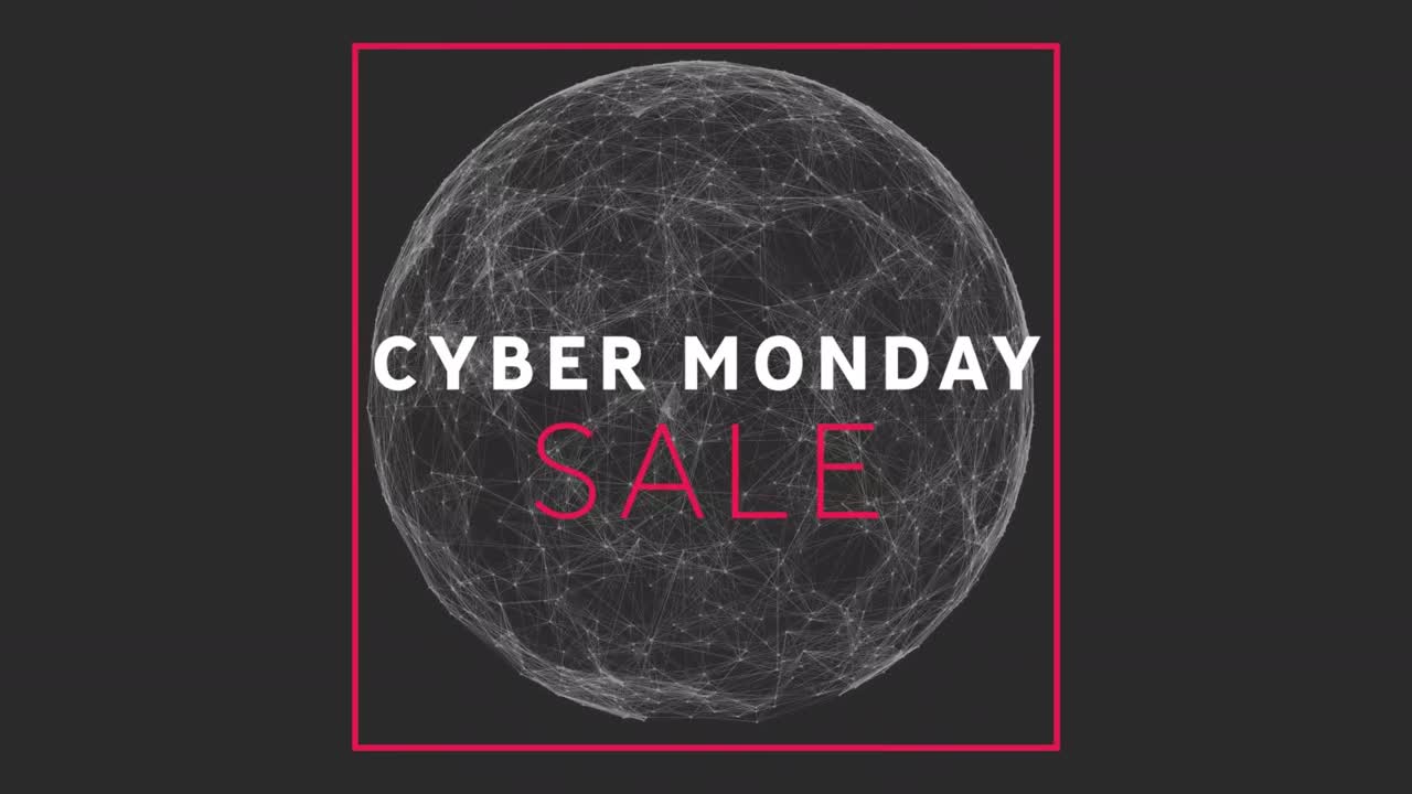 사이버 월요일 텍스트 배너는 검은색 배경에 연결 네트워크의 글로브에 대해