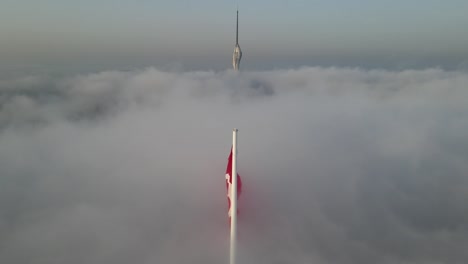 turkish flag on the fog camlica hill uskudar