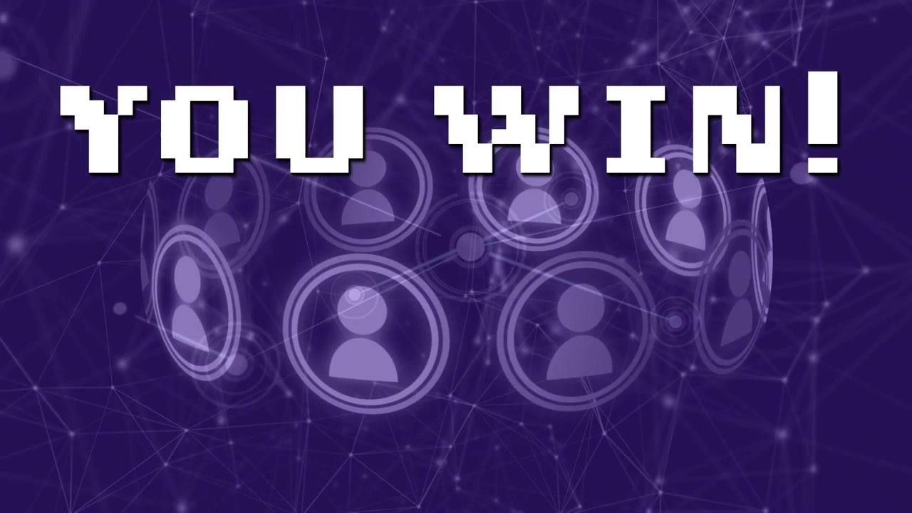 Animation of data processing and you win text over blue background