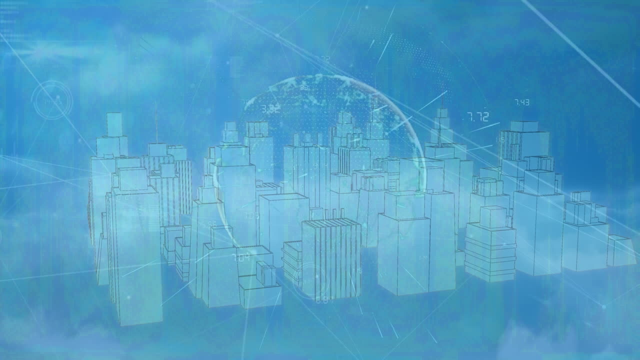 animación de la red de conexiones sobre el paisaje urbano