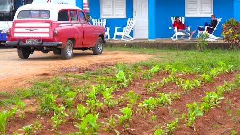 establecimiento de una toma de una granja de tabaco cubano con niños en mecedoras en el porche