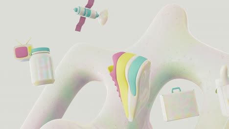 arte minimal 3d. objetos estilosos animados en el espacio de diseño geométrico. combinación de colores de moda, movimiento de bucle, video 4k.