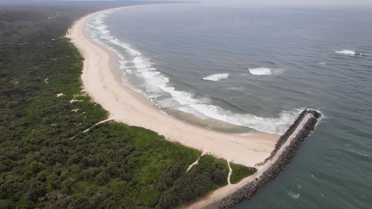 Breakwaters At Coolongolook River - Tuncurry Beach In NSW, Australia. - aerial shot