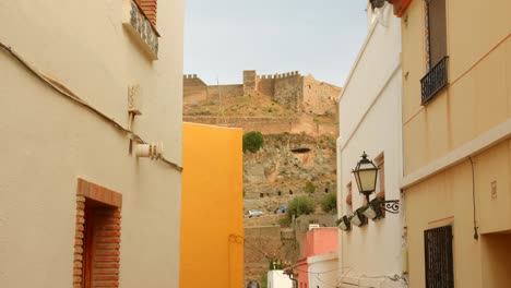 houses outside the walls of sagunto castle near valencia in spain