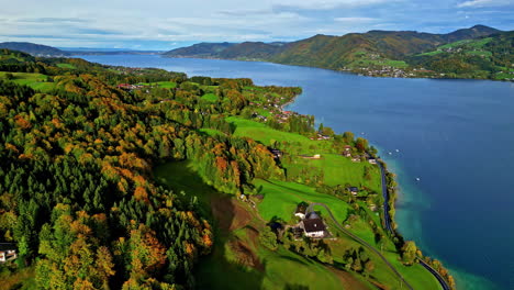 bird's eye view of the enormous lake attersee, also called kammersee, in austria