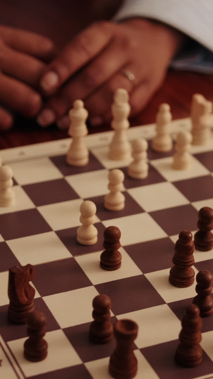 Two People Playing Chess at Home