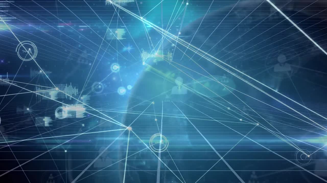 animación de la red de conexiones y el globo sobre fondo negro