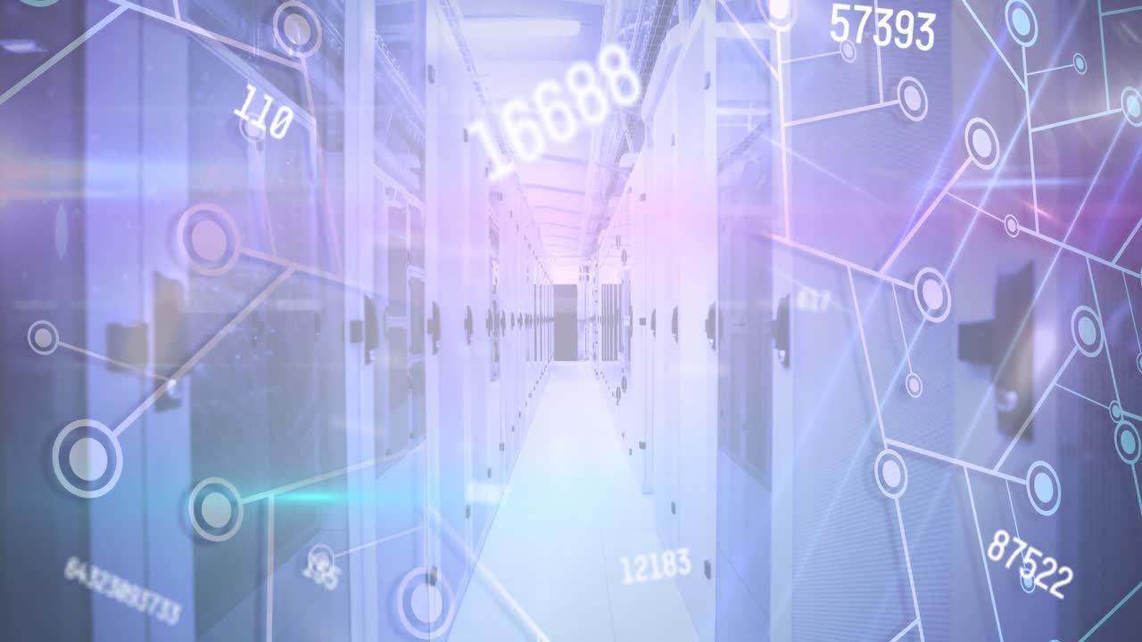 서버  ⁇ 에서 떠다니는 숫자를 가진 연결 웹의 애니메이션