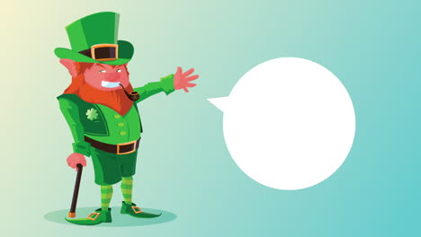 happy saint patricks day animation with leprechaun character and speech bubble