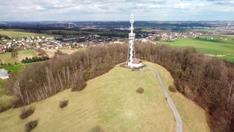 Rozhledna-Okrouhla-On-Okrouhla-Hill-With-Staric-Village-In-The-Background-In-Czech-Republic