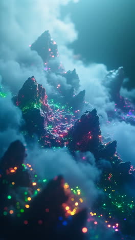 ethereal landscape of luminous mountains and clouds