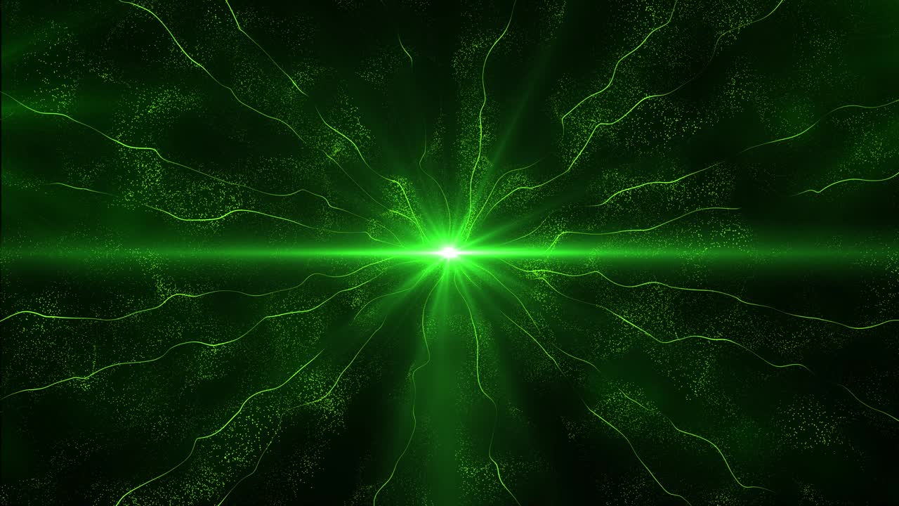 círculo de luz de brillo verde, brillo brillante brillo oval y ondas digitales ligeras con partículas