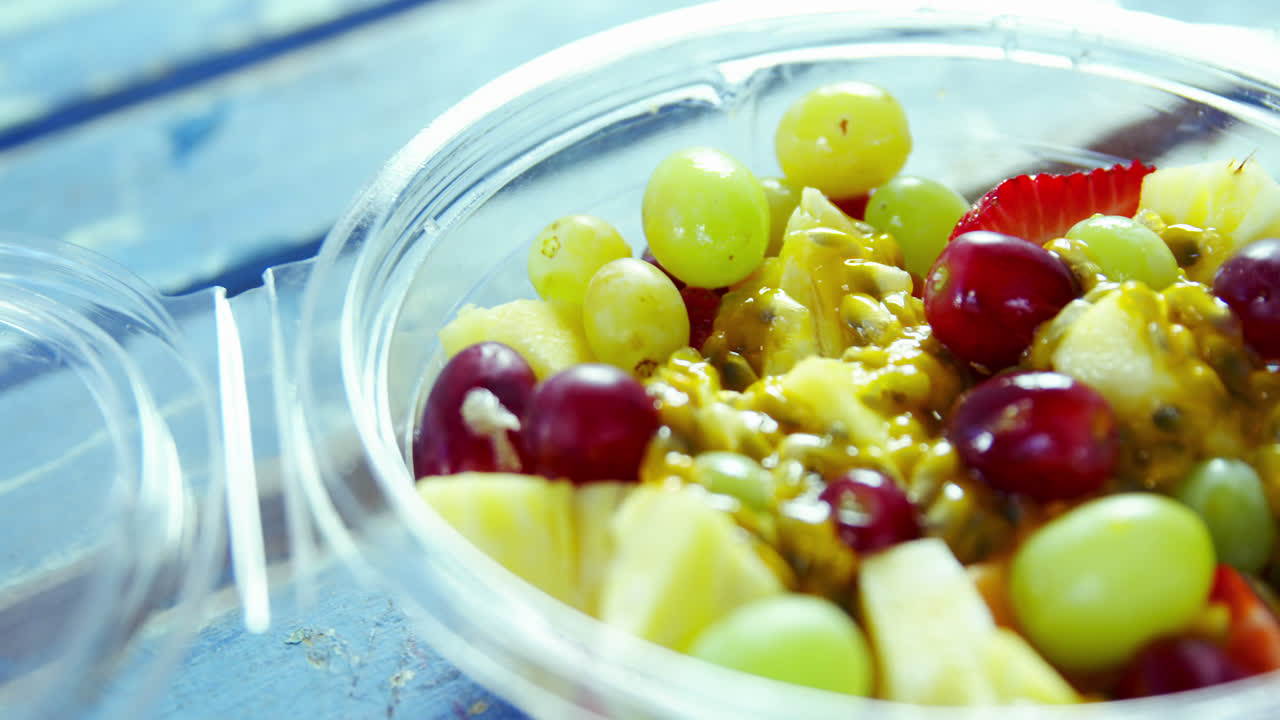 Fruit salad in plastic container