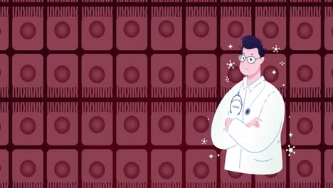 animación de un médico caucásico sobre células rosadas sobre un fondo negro