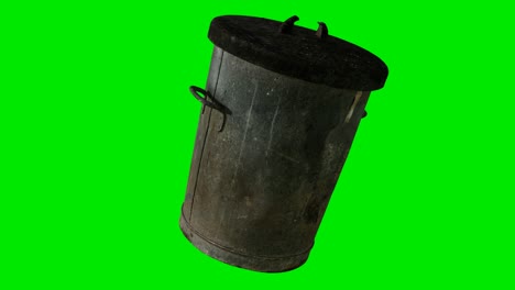 metal trash bin on green chromakey background