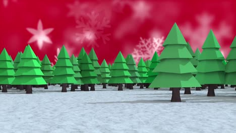 Animation-of-christmas-trees-over-falling-snow
