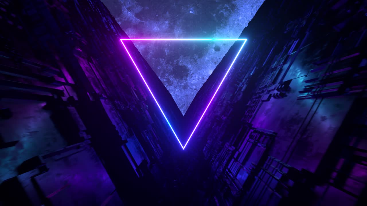 túnel de triángulo de neón en un corredor espacial futurista