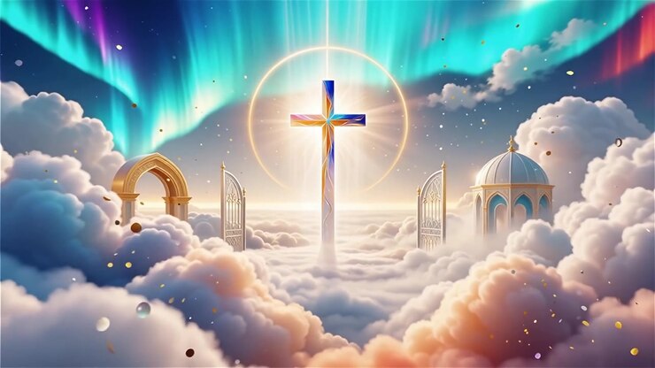 Christian Cross Heavenly Light Worship Background