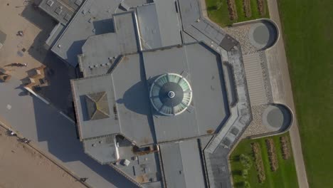 marine hall fleetwood aerial view top down aspect with slow twisting rise. lancashire, uk.