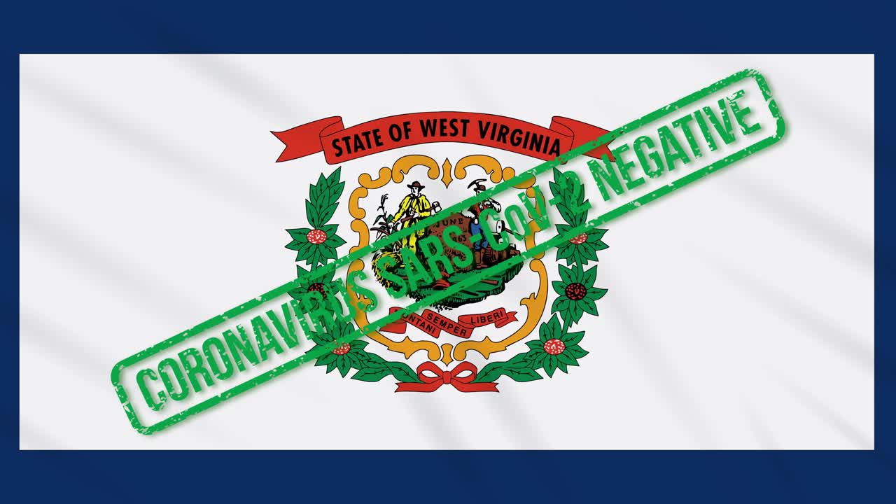 웨스트 버지니아 (west virginia) - 코로나 바이러스로부터의 자유의 녹색 스프를 가진 발을 흔들고 있는 미국 주.