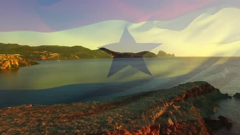 Digital-composition-of-ghana-flag-waving-against-aerial-view-of-waves-in-the-sea