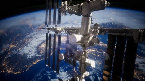 A-view-of-the-Earth-and-a-spaceship.-ISS-is-orbiting-the-Earth