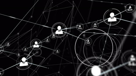 animación de la red de conexiones con iconos sobre fondo negro